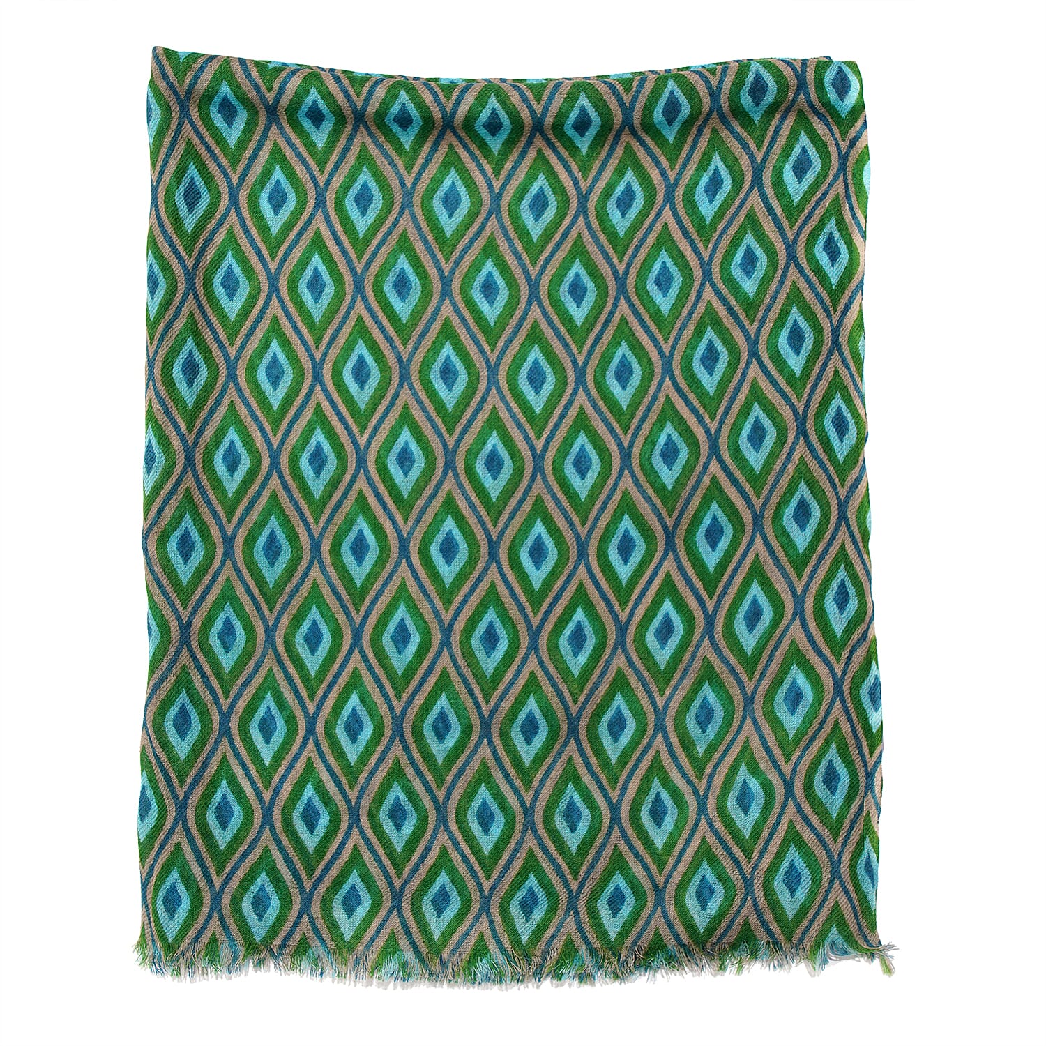 100% Wool Printed Scarf (Size 180x70 cm) - Olive and Green