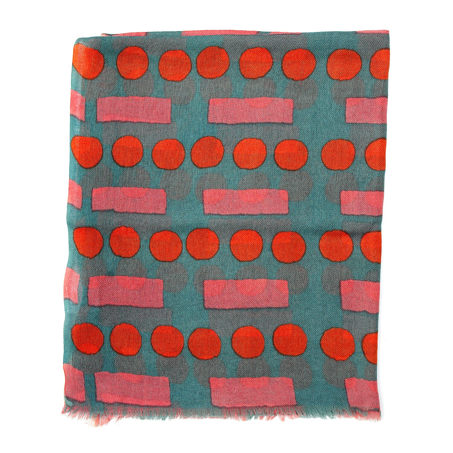 100% Wool Printed Scarf (Size 180x70 Cm) - Olive Green, Red & Pink