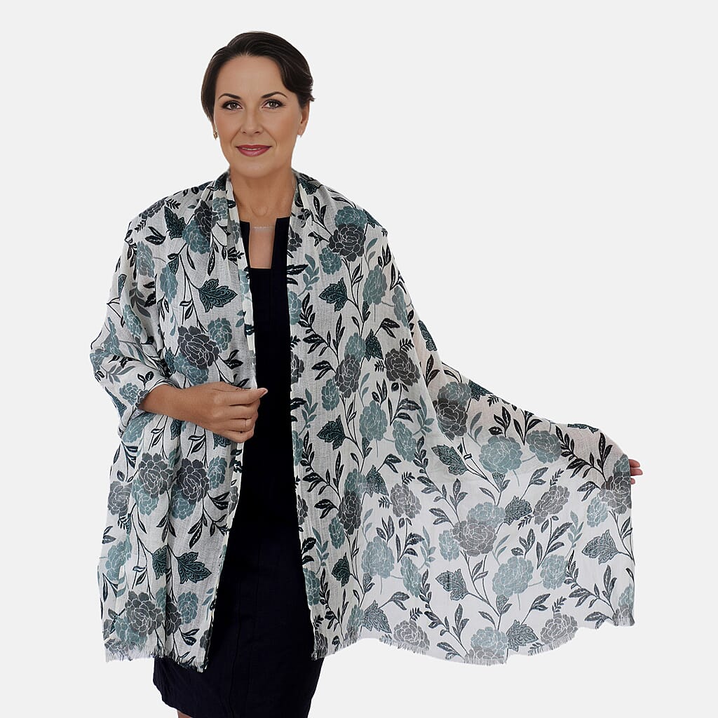 100% Wool Leaf Pattern Scarf (Size 180x70 cm) - Light Green