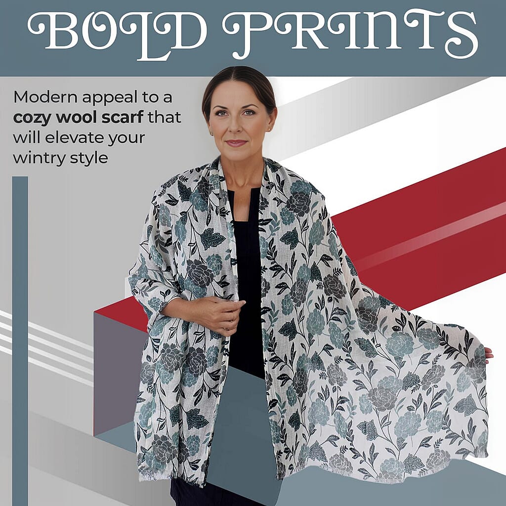 100% Wool Leaf Pattern Scarf (Size 180x70 cm) - Light Green