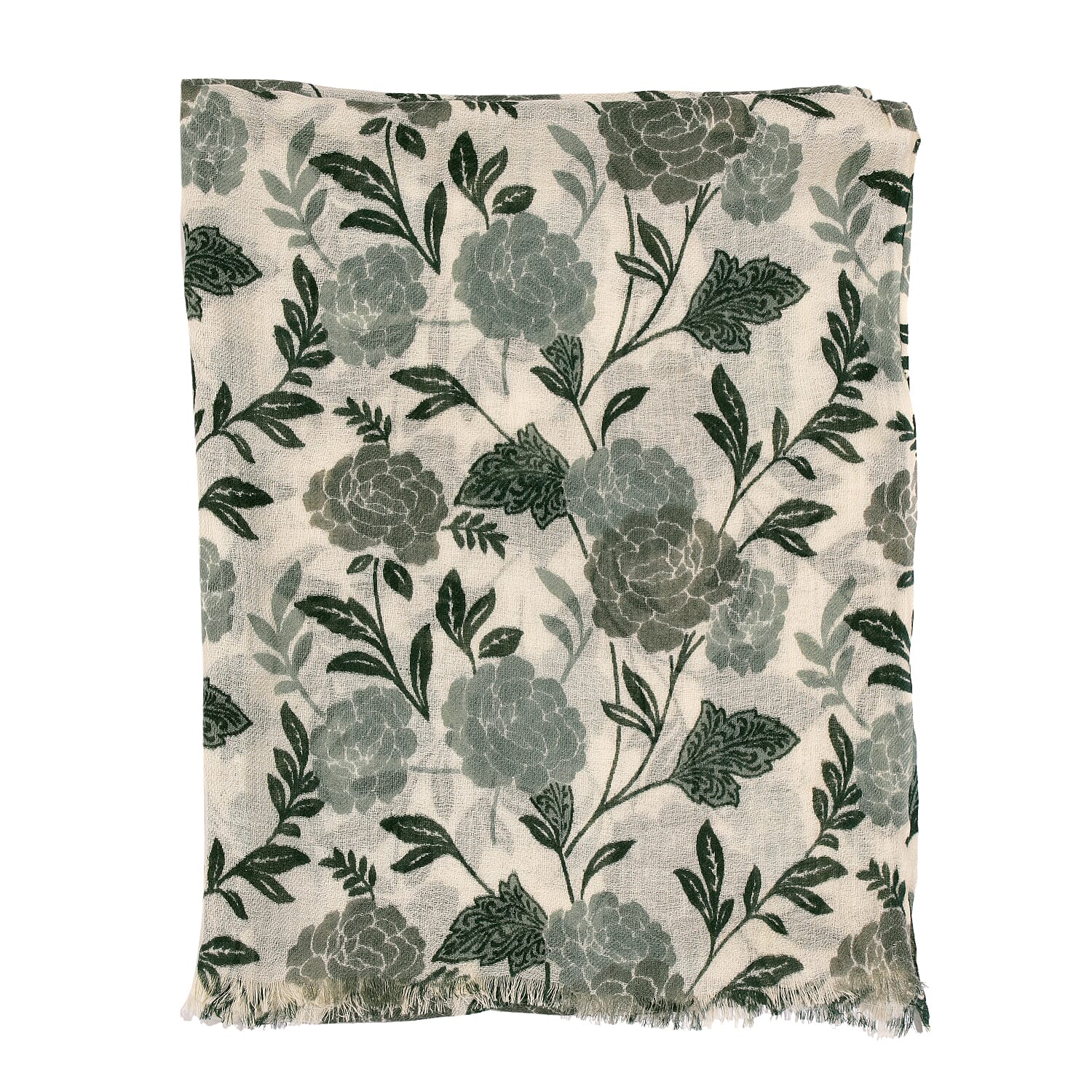 100% Wool Leaf Pattern Scarf (Size 180x70 cm) - Light Green