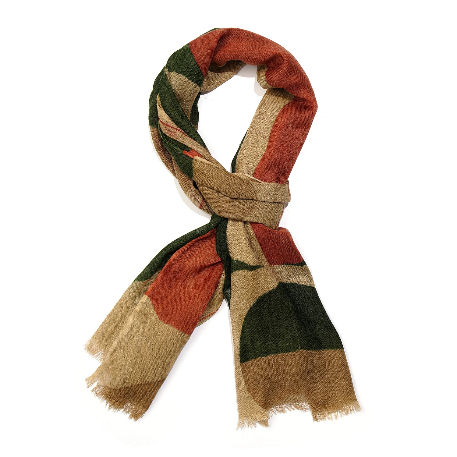 100% Wool Printed Scarf (Size 180x70 Cm) - Beige