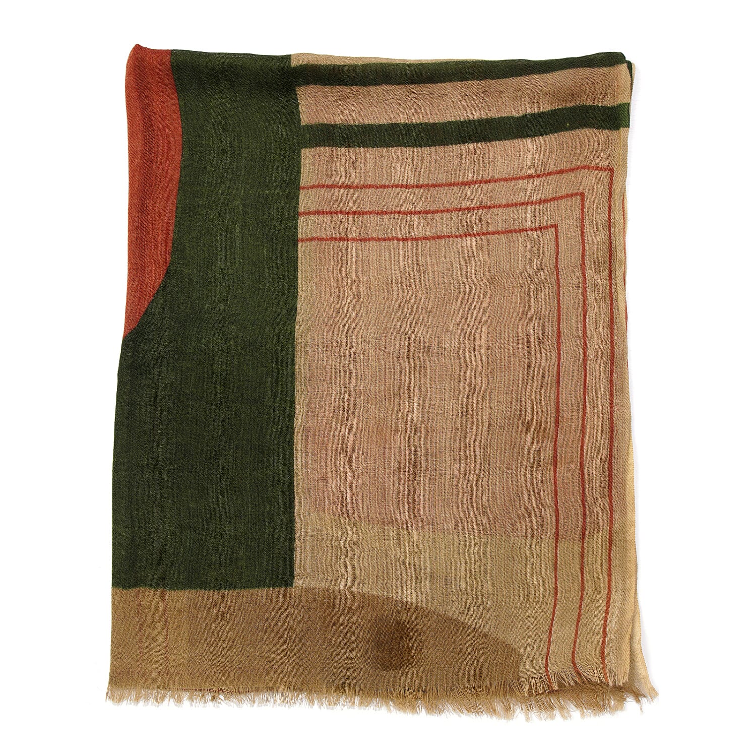 100% Wool Printed Scarf (Size 180x70 Cm) - Beige