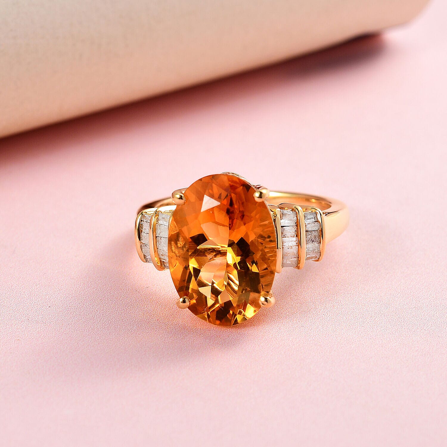Serra Gaucha Citrine and Diamond Ring in 18K Vermeil Yellow Gold Overlay Sterling Silver 5.637 Ct.