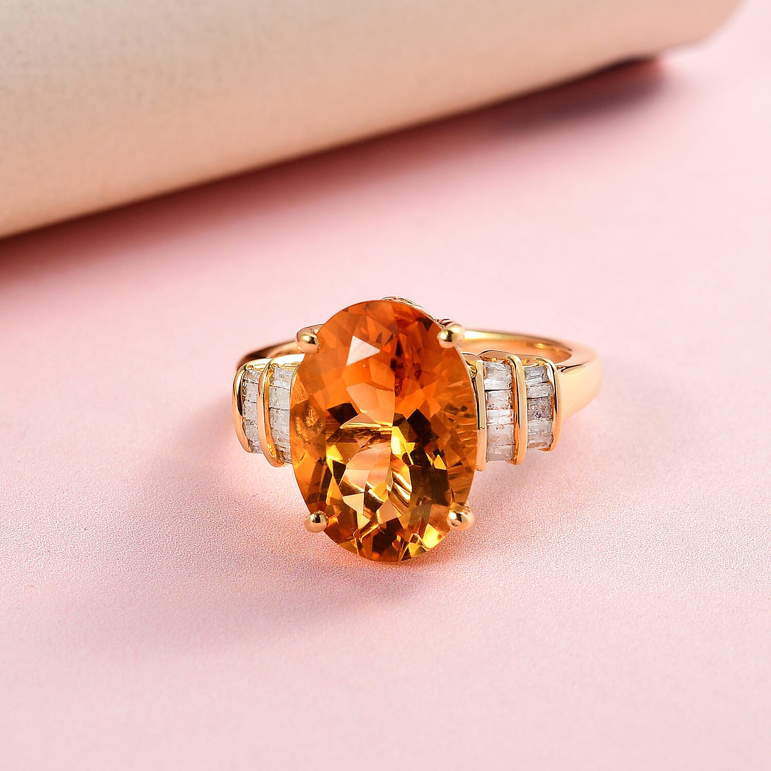 Serra Gaucha Citrine and Diamond Ring in 18K Vermeil Yellow Gold Overlay Sterling Silver 5.637 Ct.