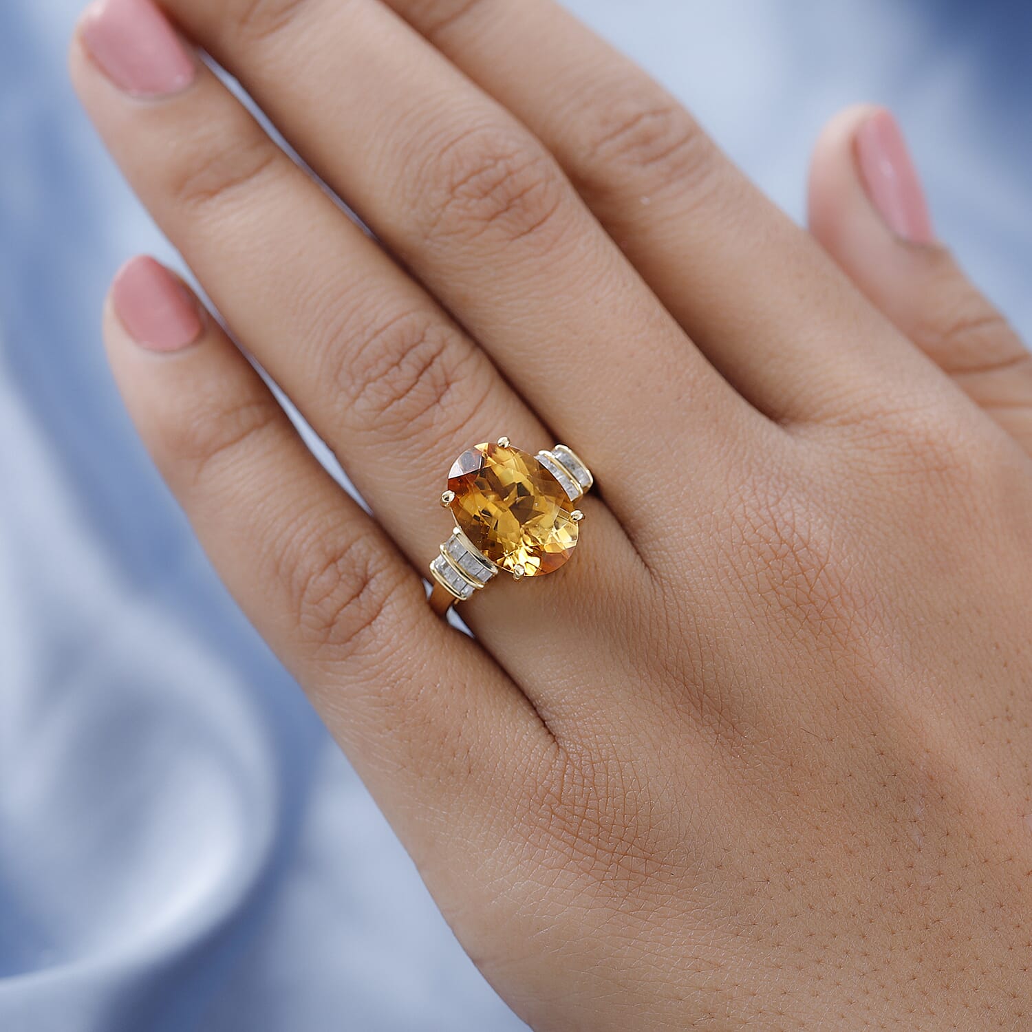 Serra Gaucha Citrine and Diamond Ring in 18K Vermeil Yellow Gold Overlay Sterling Silver 5.637 Ct.