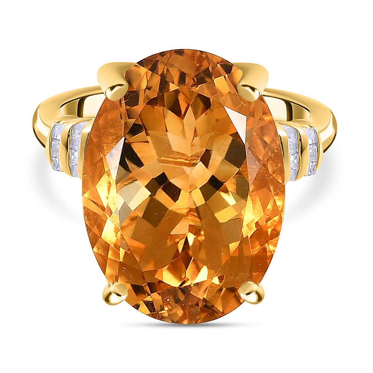 Serra Gaucha Citrine and Diamond Ring in 18K Vermeil Yellow Gold Sterling Silver 13.67 Ct.