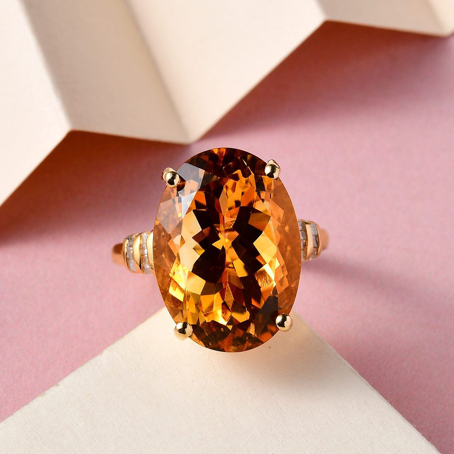 Serra Gaucha Citrine and Diamond Ring in 18K Vermeil Yellow Gold Sterling Silver 13.67 Ct.