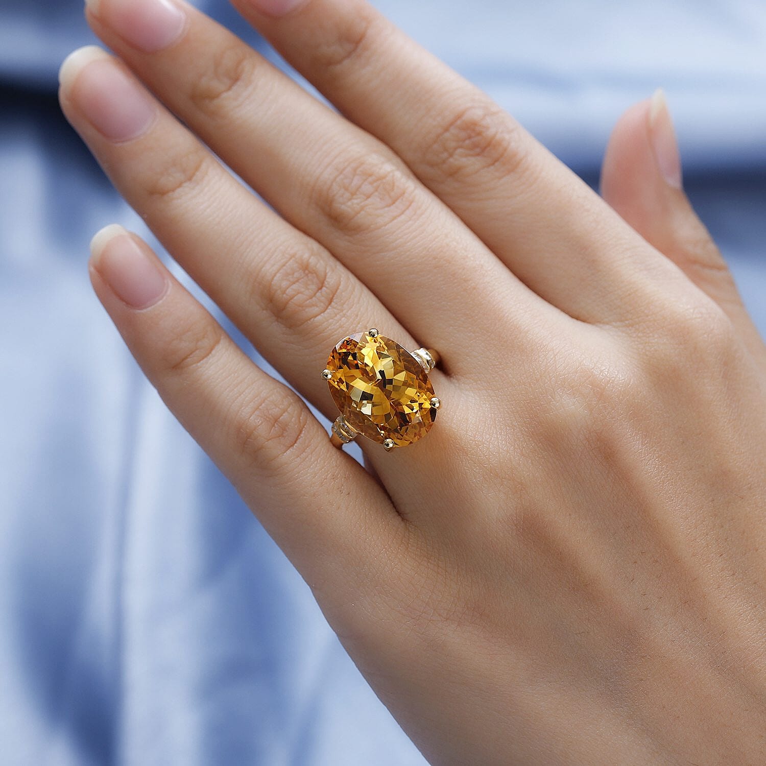 Serra Gaucha Citrine and Diamond Ring in 18K Vermeil Yellow Gold Sterling Silver 13.67 Ct.