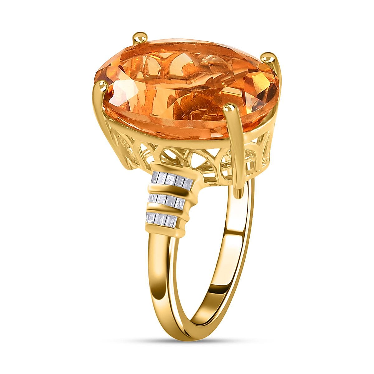 Serra Gaucha Citrine and Diamond Ring in 18K Vermeil Yellow Gold Sterling Silver 13.67 Ct.