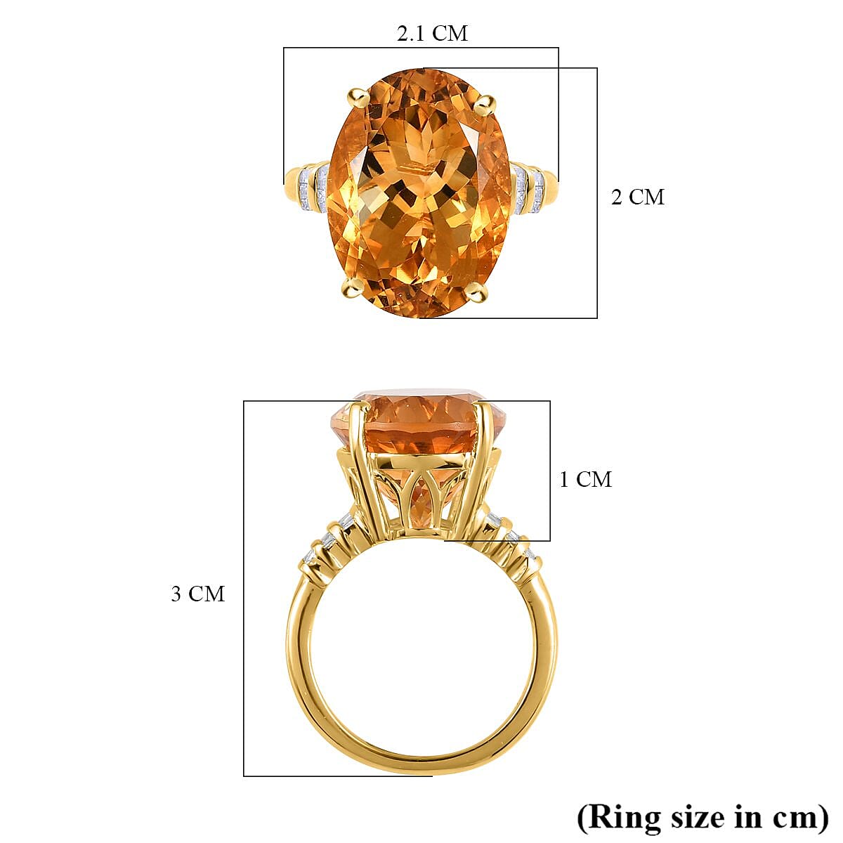 Serra Gaucha Citrine and Diamond Ring in 18K Vermeil Yellow Gold Sterling Silver 13.67 Ct.