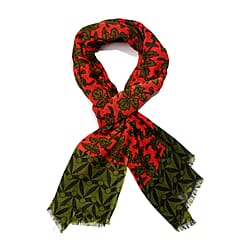 Wool Printed Scar - Green & Red