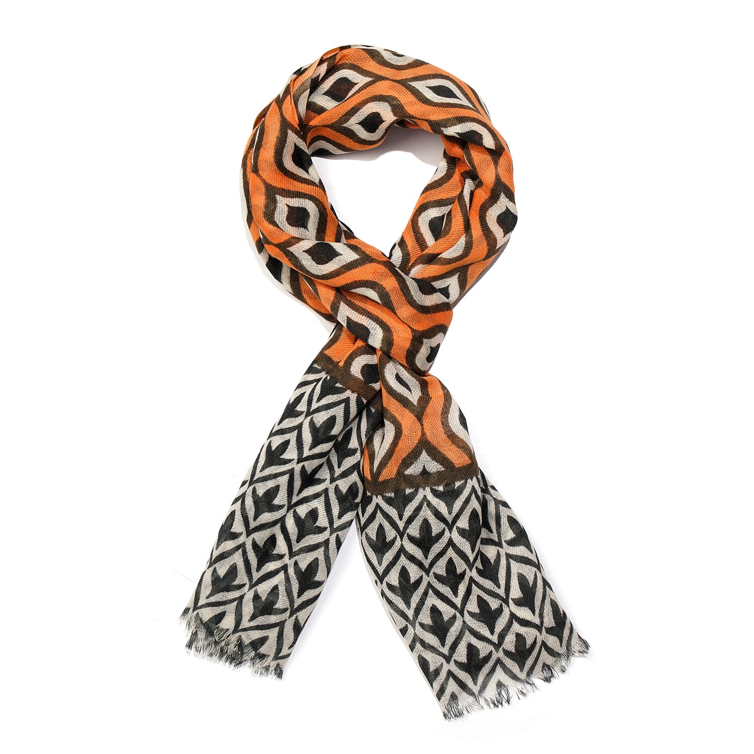 100% Wool Printed Scarf (Size 180x70 Cm) -  Orange