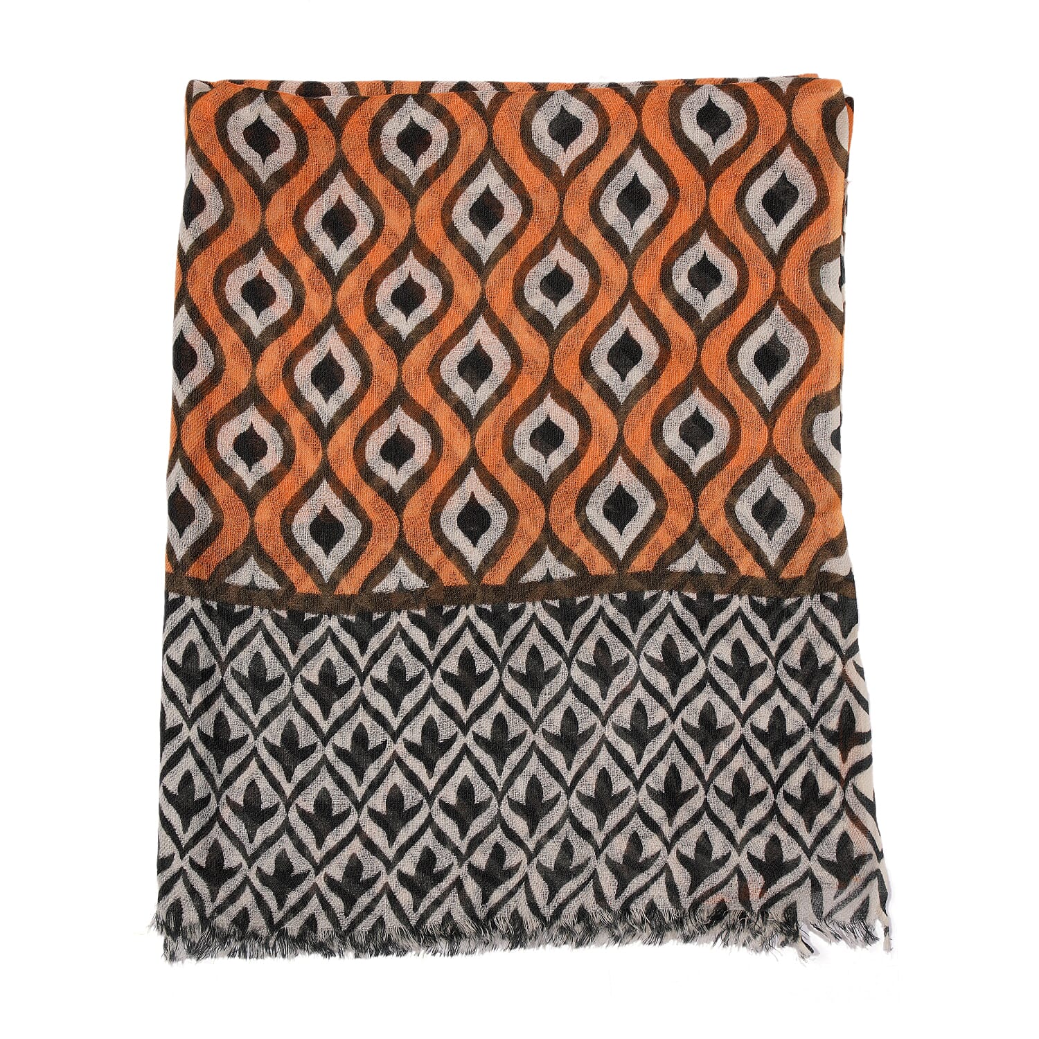 100% Wool Printed Scarf (Size 180x70 Cm) -  Orange