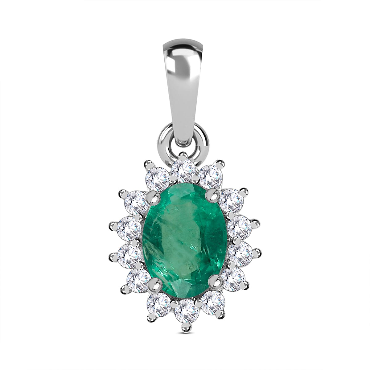 9K White Gold AAA Gemfields Emerald and Diamond Pendant 0.92 Ct.
