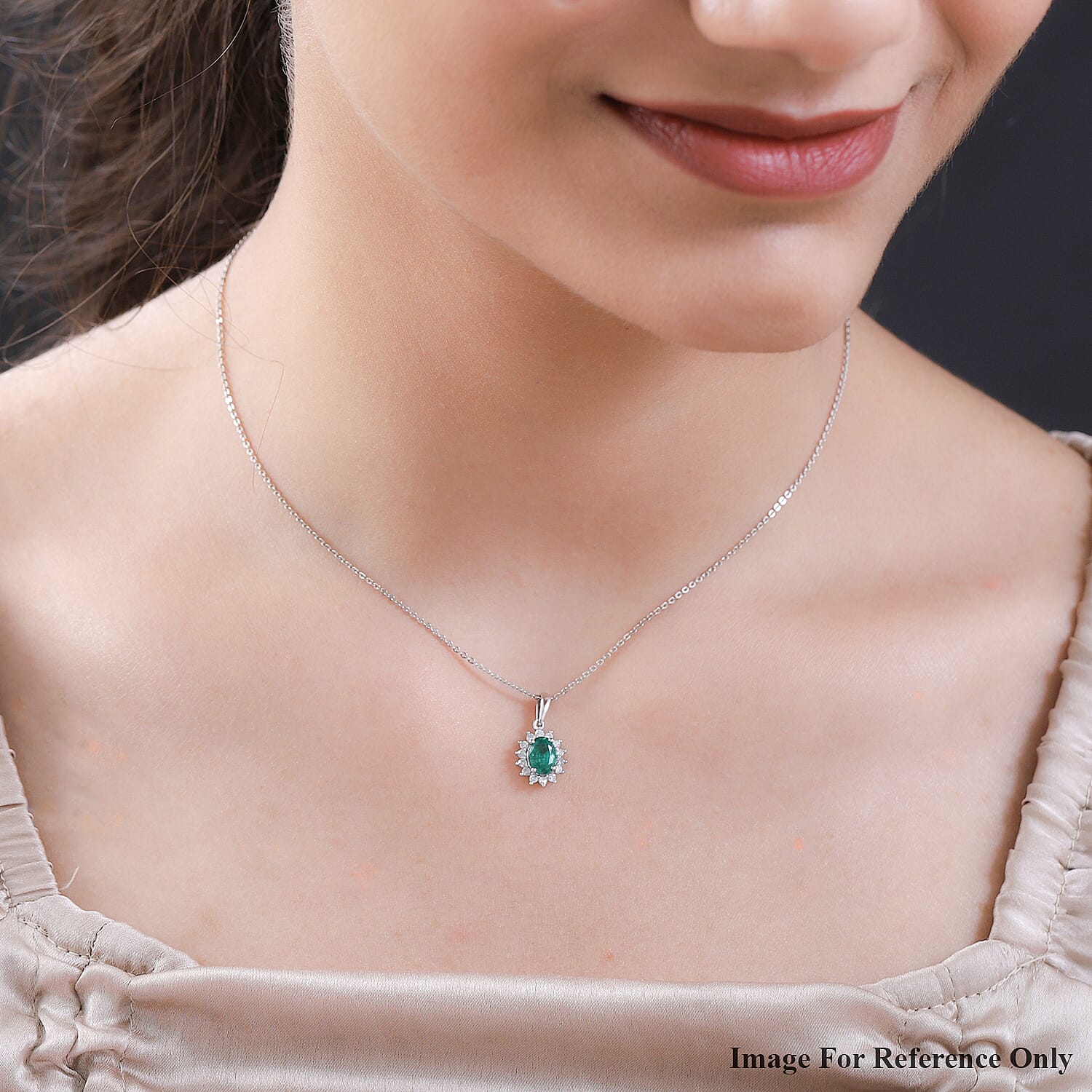 9K White Gold AAA Gemfields Emerald and Diamond Pendant 0.92 Ct.