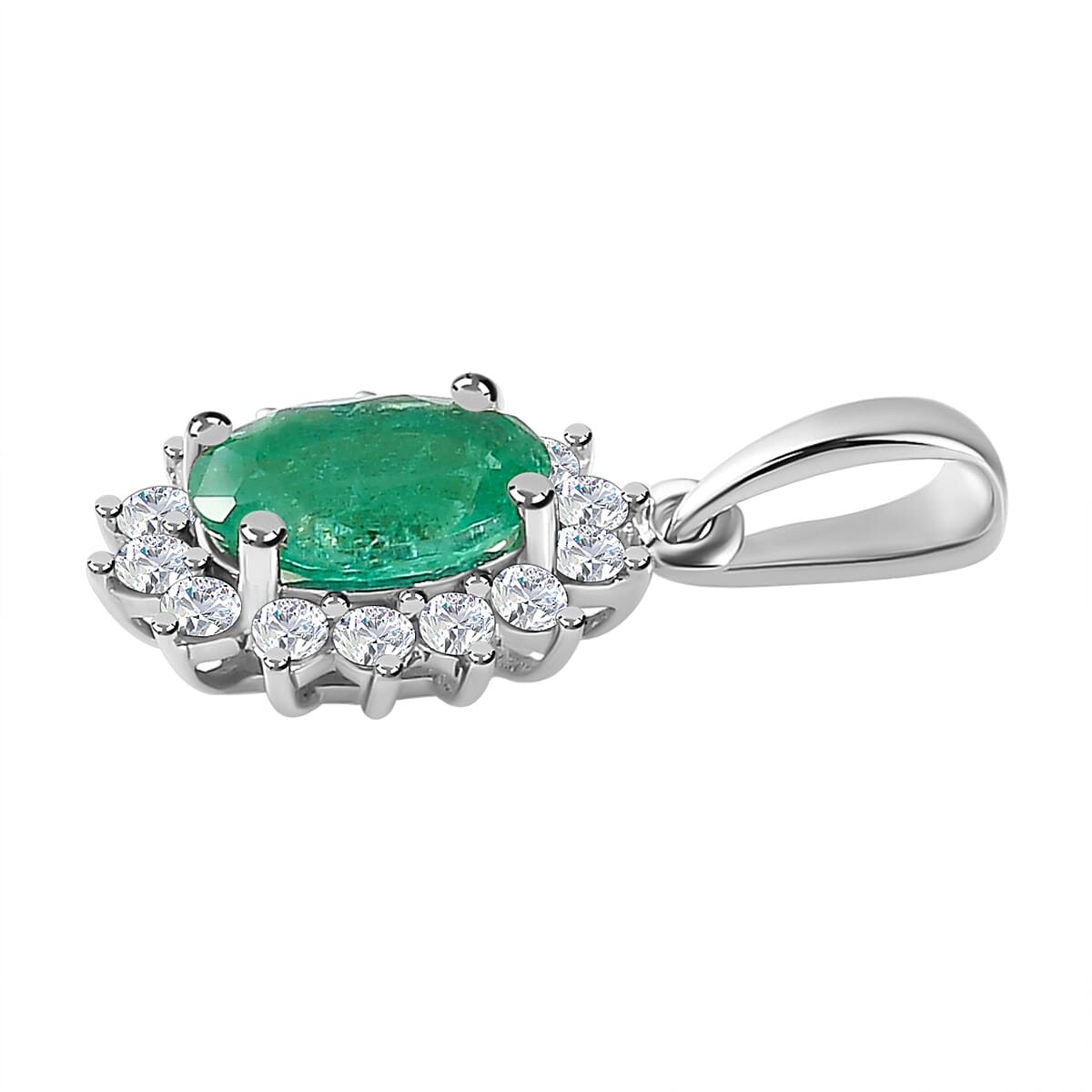 9K White Gold AAA Gemfields Emerald and Diamond Pendant 0.92 Ct.