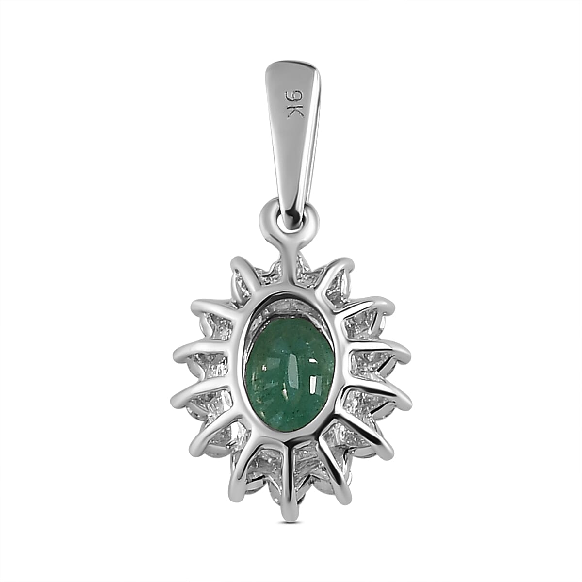 9K White Gold AAA Gemfields Emerald and Diamond Pendant 0.92 Ct.
