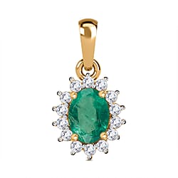 9K White Gold  AA  Zambian Emerald ,White Diamond ( I3 ) Pendant 0.92 Ct.