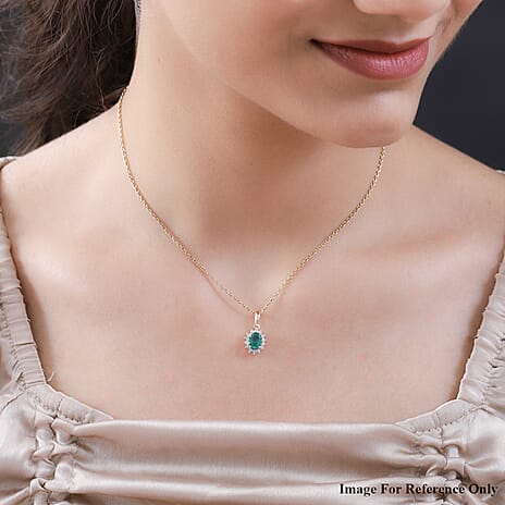 9K Yellow Gold Zambian Emerald and Diamond (I3) Pendant 0.92 Ct.