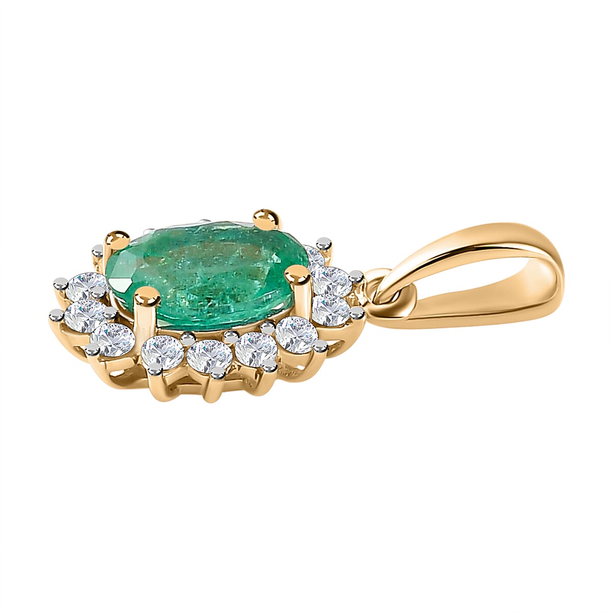 9K Yellow Gold Zambian Emerald and Diamond (I3) Pendant 0.92 Ct.