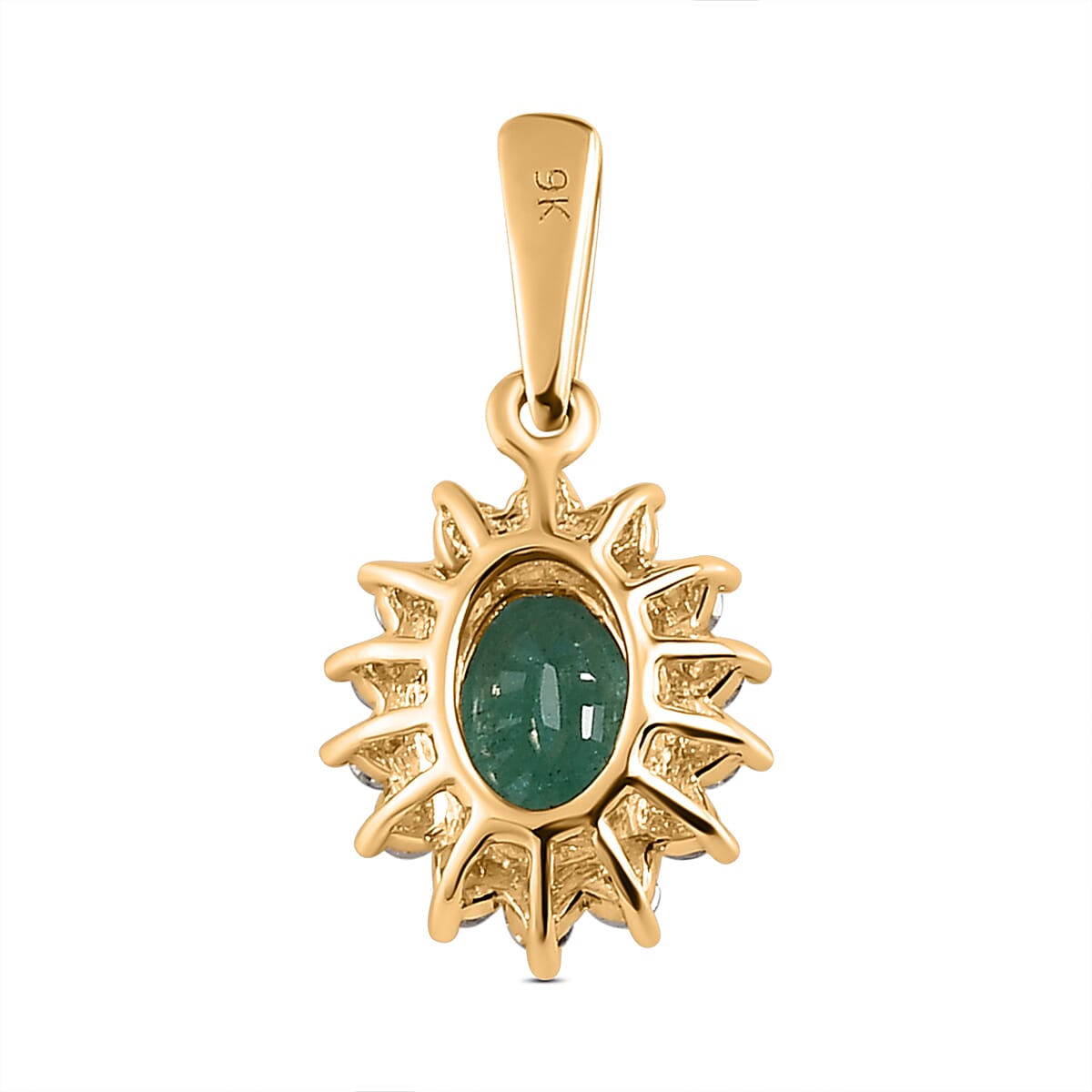 9K Yellow Gold Zambian Emerald and Diamond (I3) Pendant 0.92 Ct.