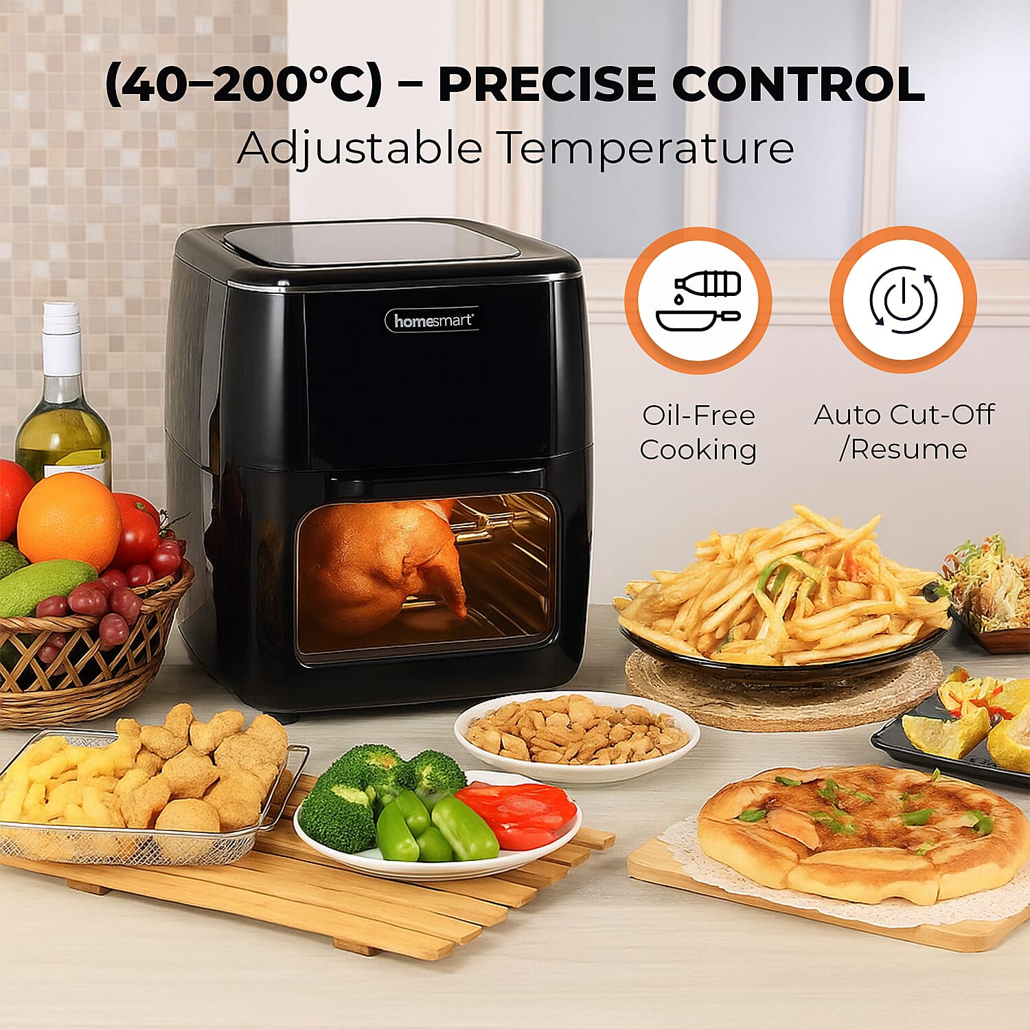 Homesmart 10 in 1 Air Fryer with LCD Display Touch (13L) - Black