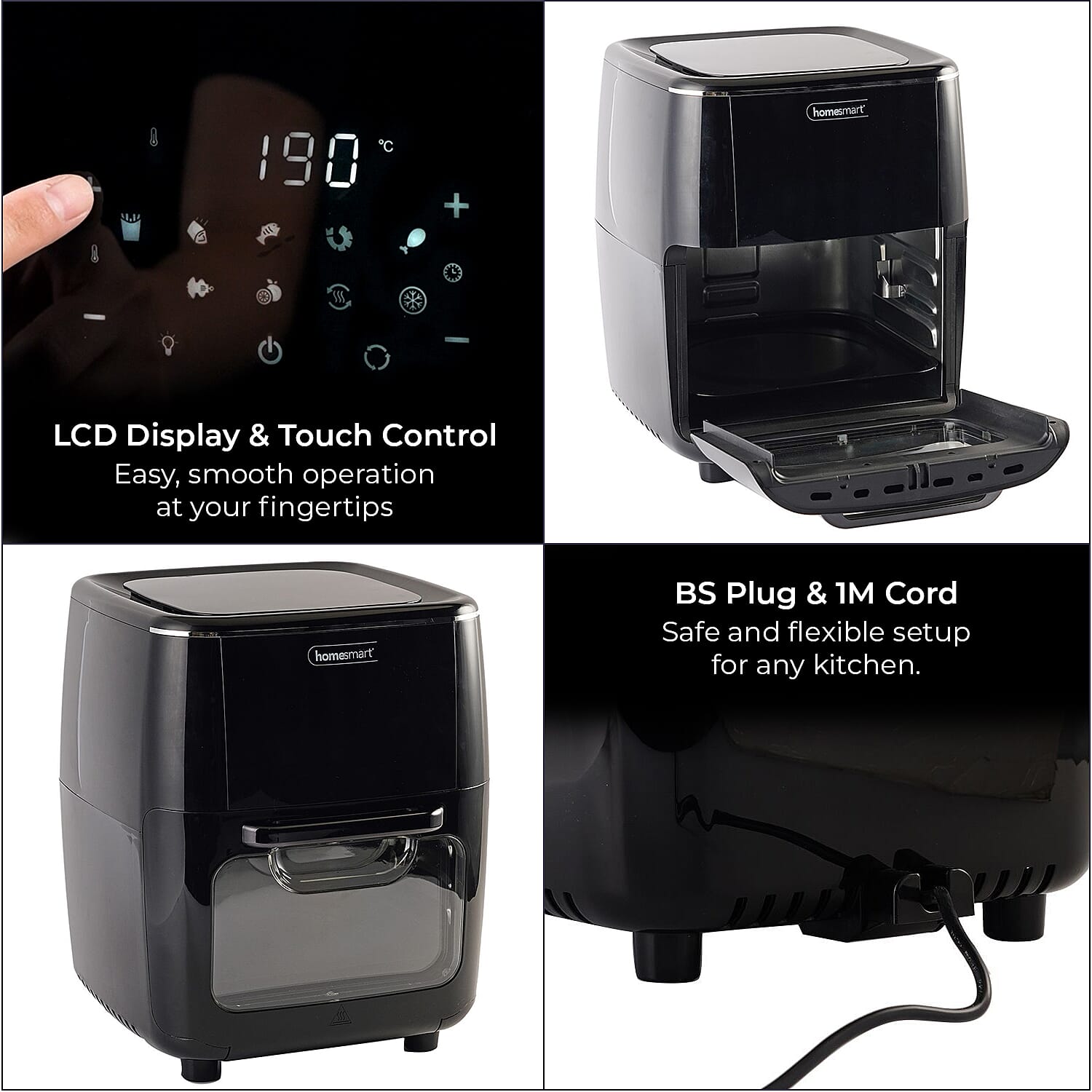 Homesmart 10 in 1 Air Fryer with LCD Display Touch (13L) - Black