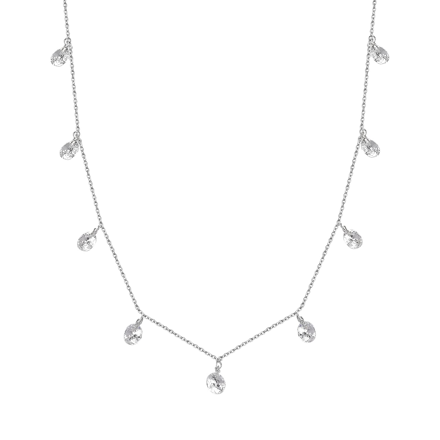NY Closeout - Simulated Diamond Station Necklace (Size - 20) in Sterling Silver