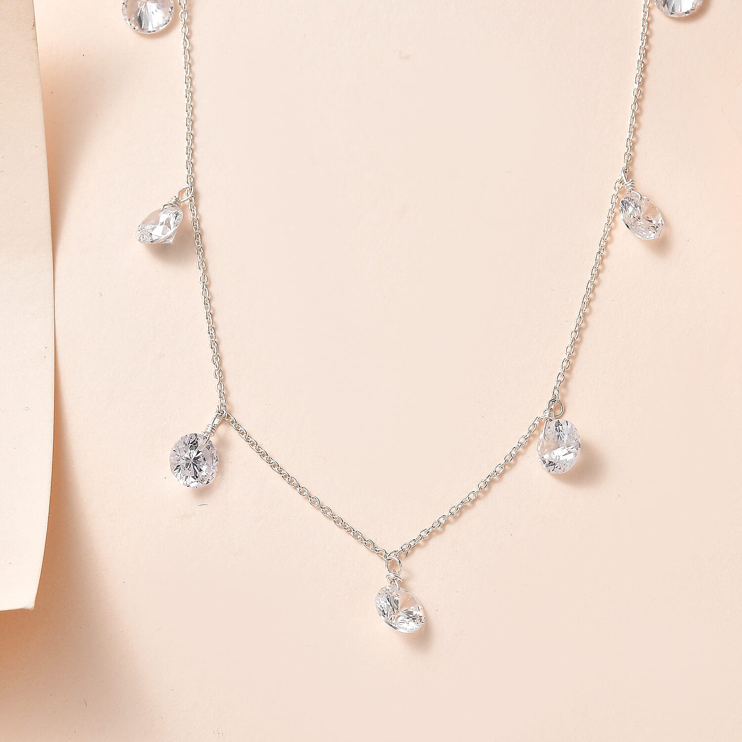 NY Closeout - Simulated Diamond Station Necklace (Size - 20) in Sterling Silver