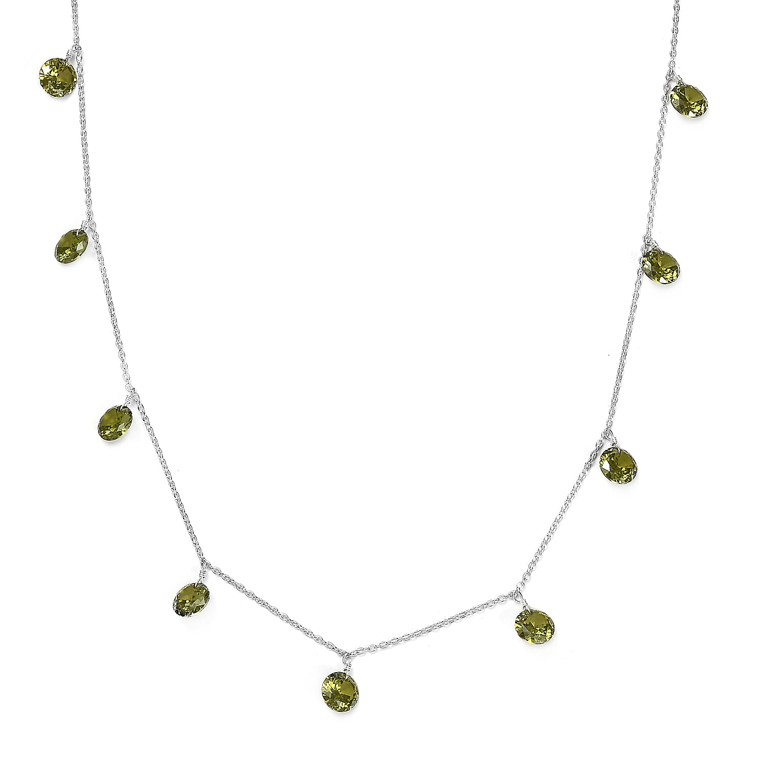 NY Closeout - Simulated Green Diamond Station Necklace (Size - 20) in Sterling Silver