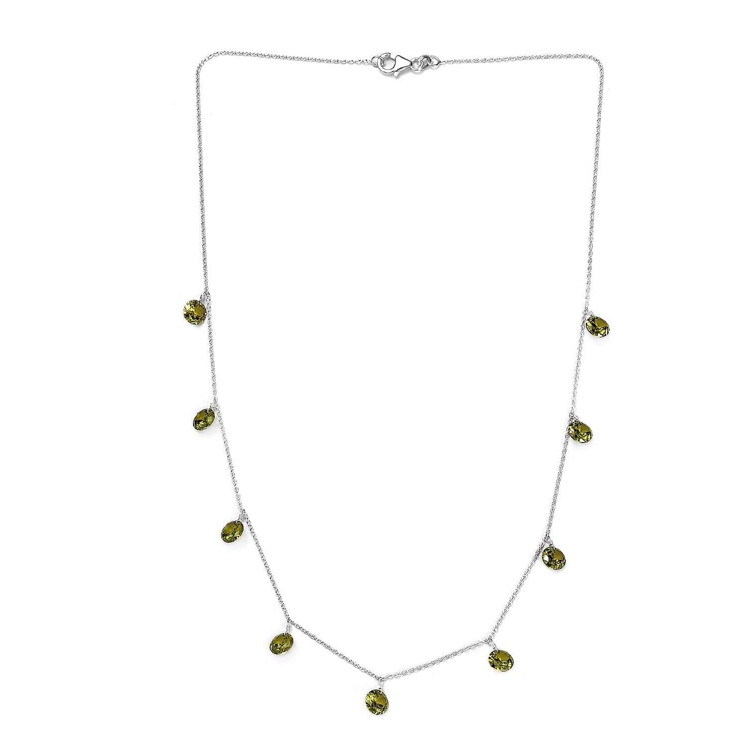 NY Closeout - Simulated Green Diamond Station Necklace (Size - 20) in Sterling Silver
