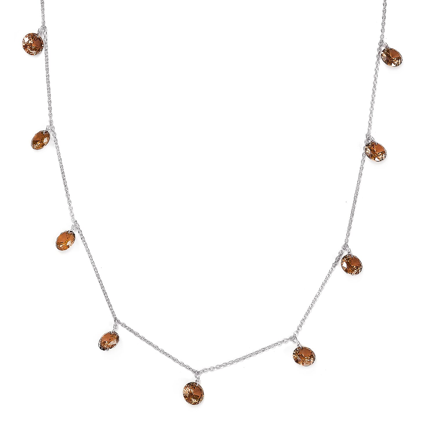 NY Closeout - Simulated Champagne Diamond Station Necklace (Size - 20) in Sterling Silver