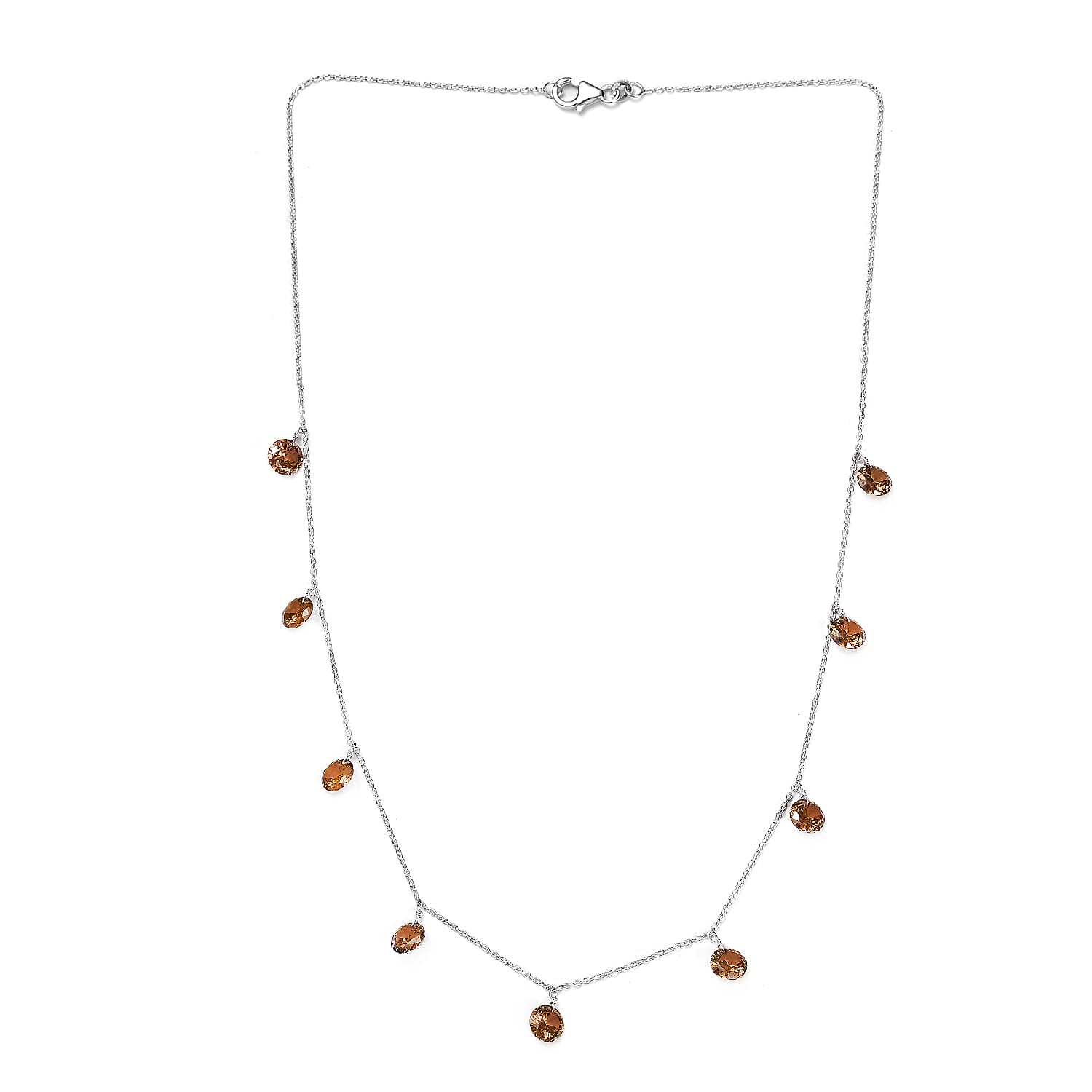 NY Closeout - Simulated Champagne Diamond Station Necklace (Size - 20) in Sterling Silver