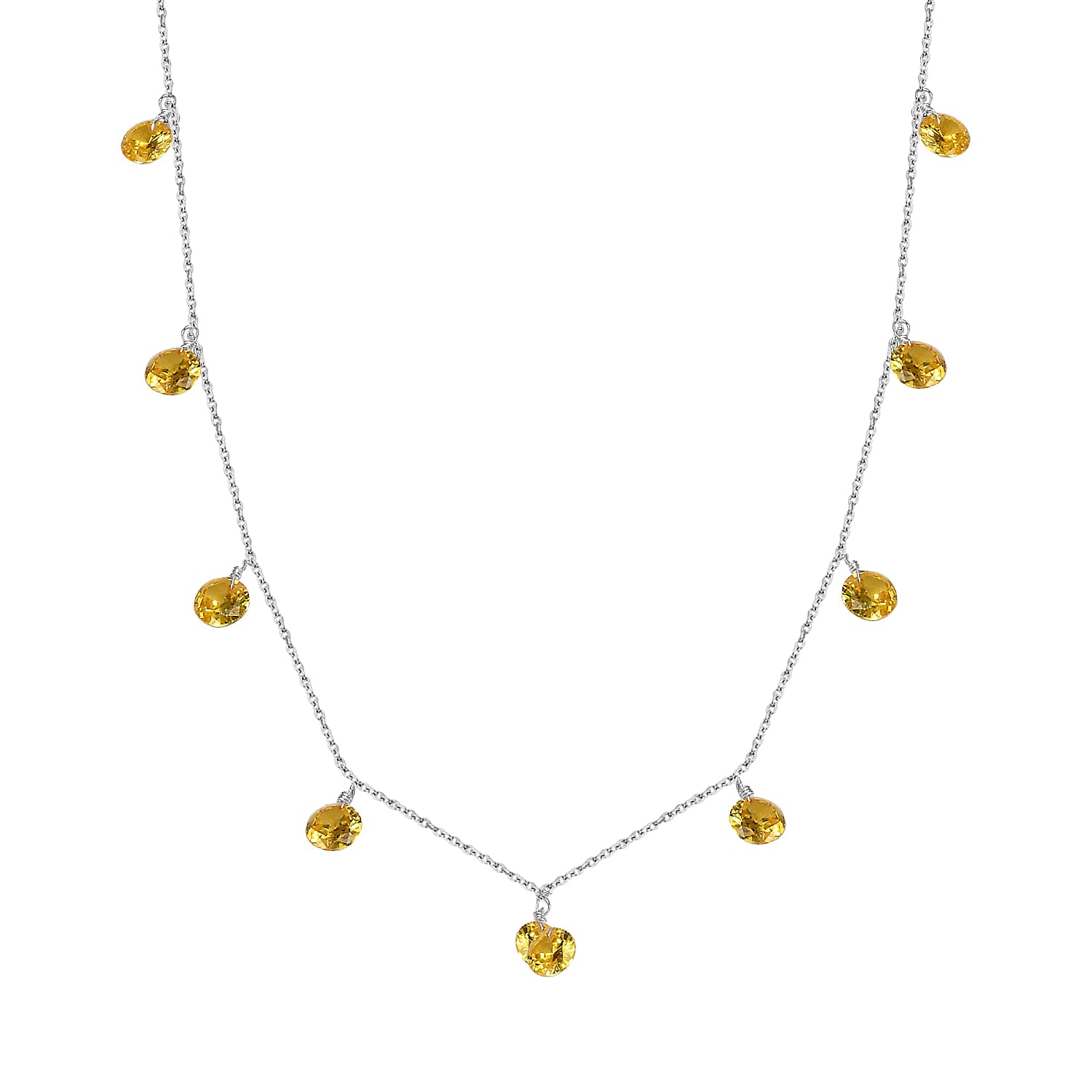 NY Closeout - Simulated Yellow Diamond Station Necklace (Size - 20) in Sterling Silver