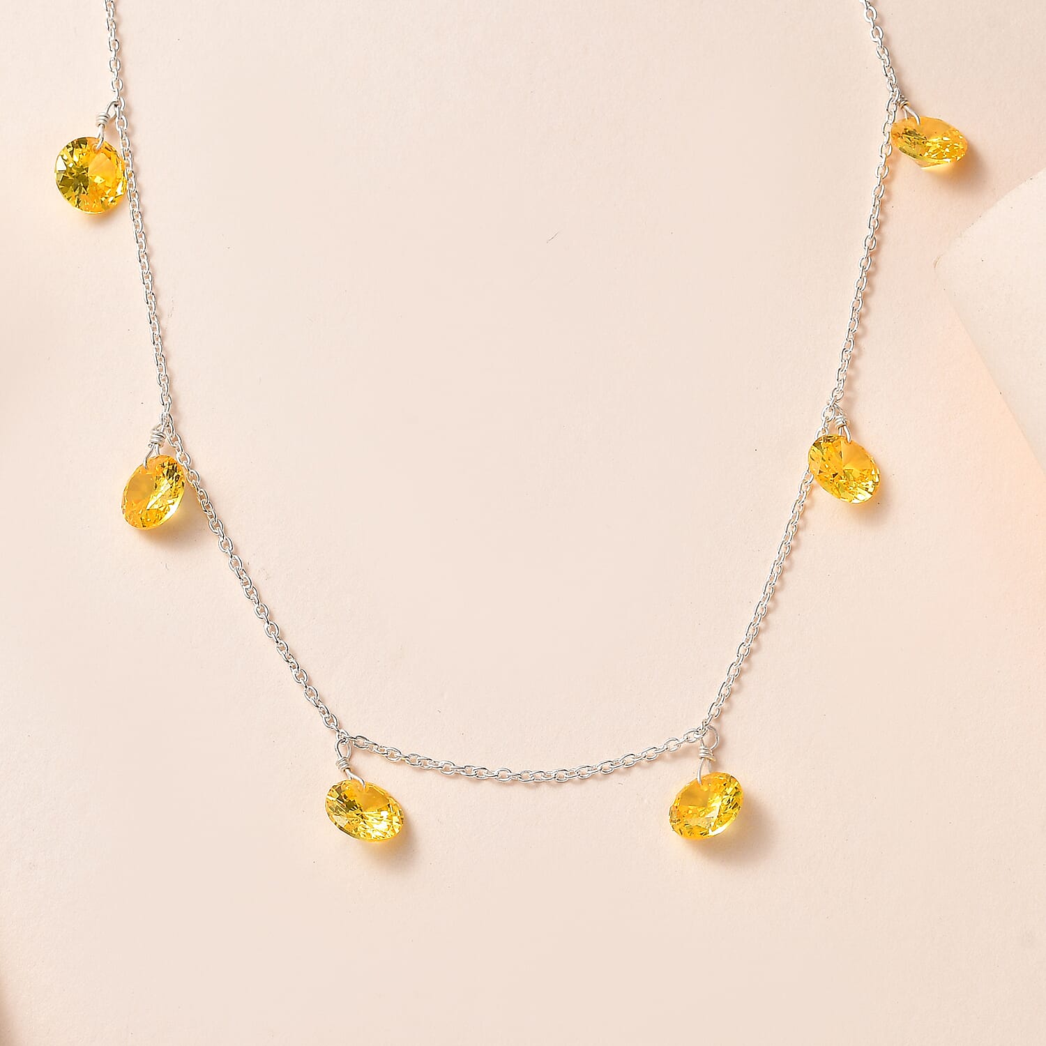 NY Closeout - Simulated Yellow Diamond Station Necklace (Size - 20) in Sterling Silver