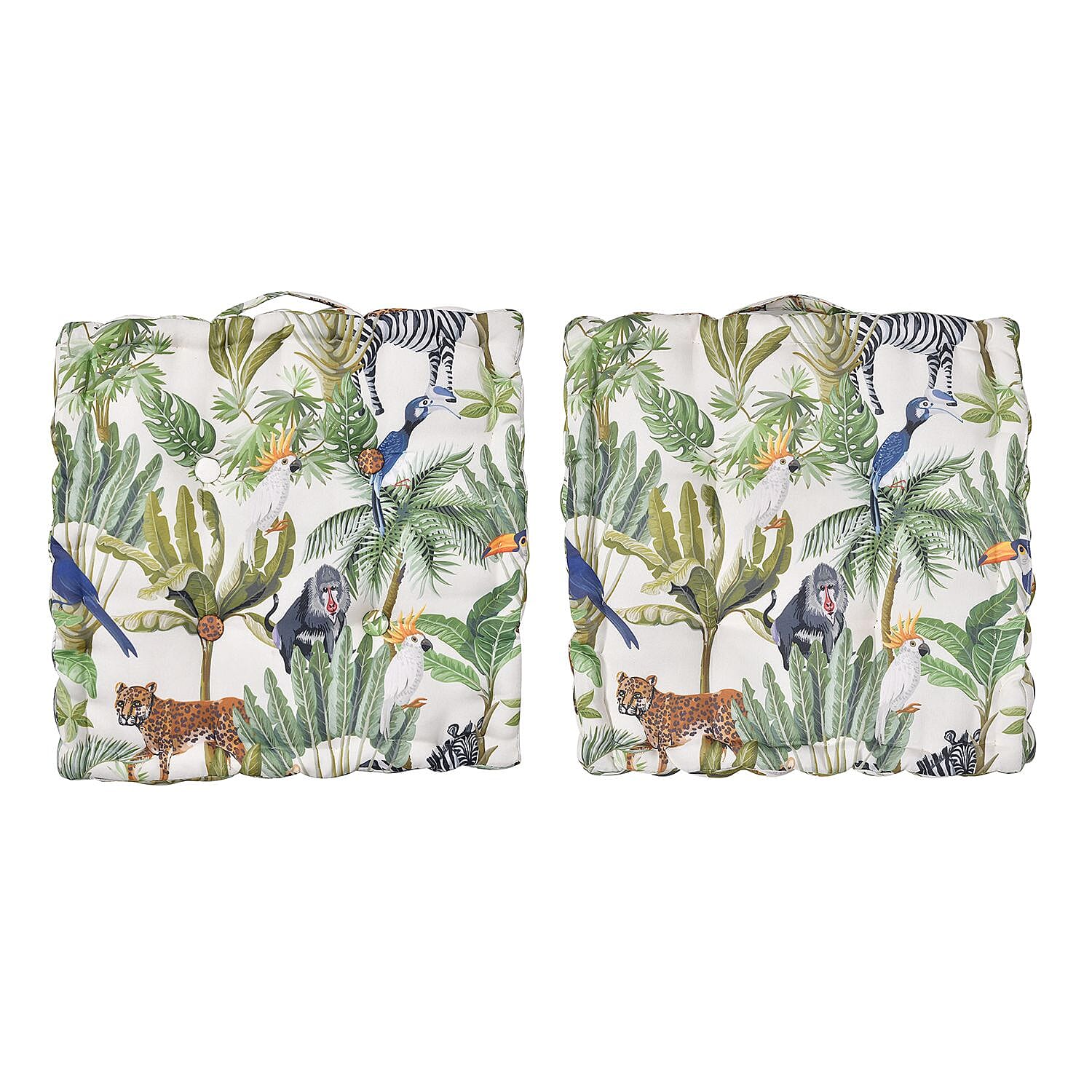 Set of 2 - Homesmart Water-proof Rain Forest Tropical Jungle Pattern Floor Cushion with Handle (Size 40x40x7 cm) - Green