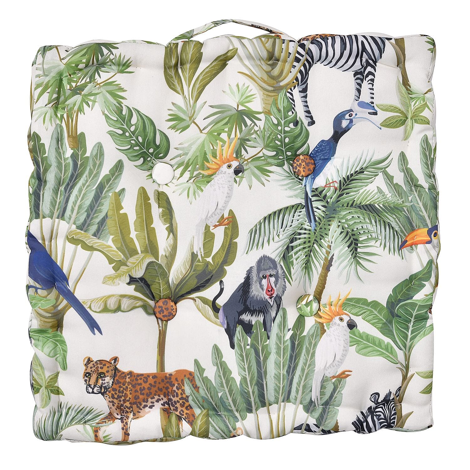 Set of 2 - Homesmart Water-proof Rain Forest Tropical Jungle Pattern Floor Cushion with Handle (Size 40x40x7 cm) - Green