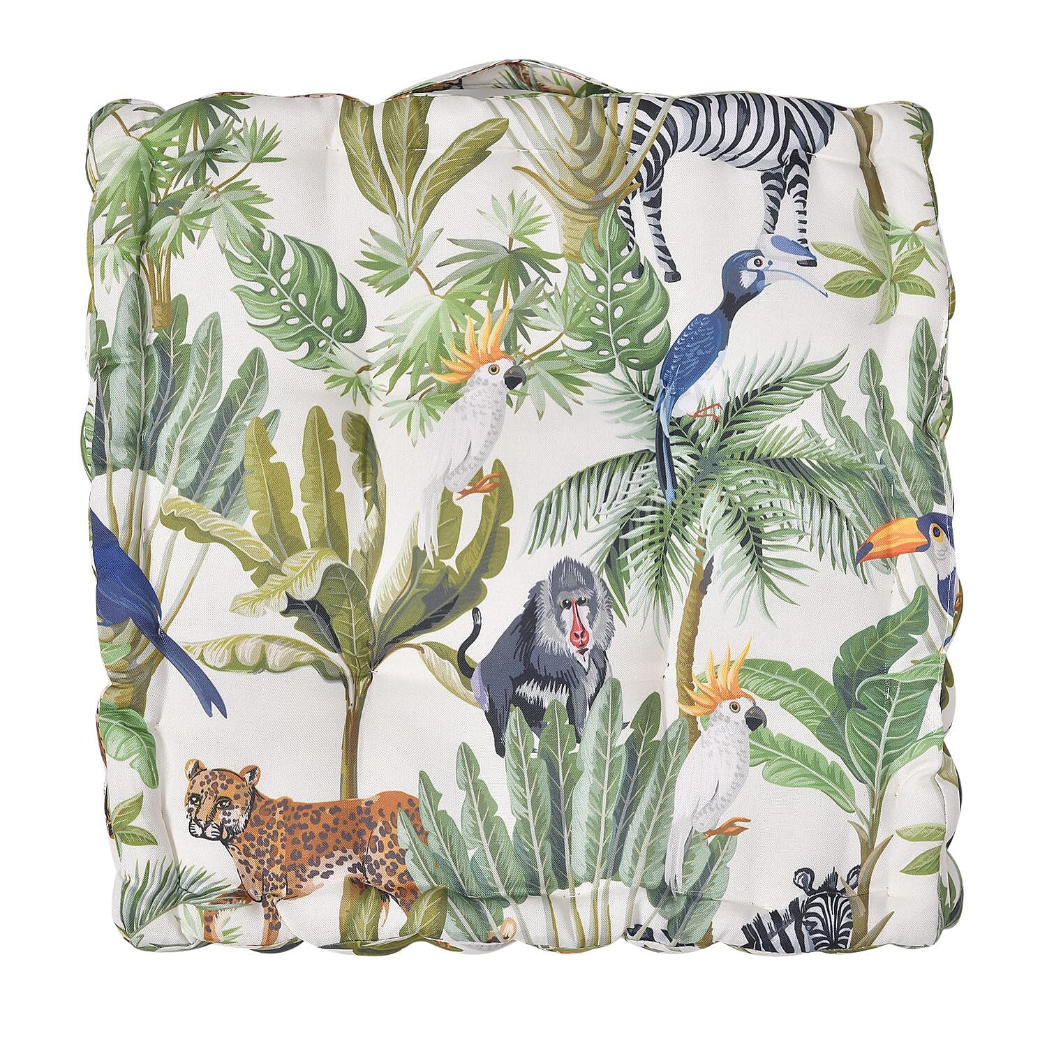Set of 2 - Homesmart Water-proof Rain Forest Tropical Jungle Pattern Floor Cushion with Handle (Size 40x40x7 cm) - Green