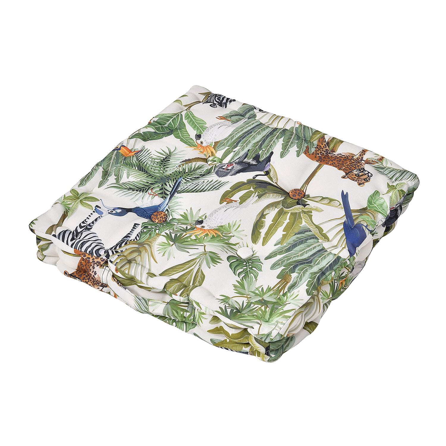 Set of 2 - Homesmart Water-proof Rain Forest Tropical Jungle Pattern Floor Cushion with Handle (Size 40x40x7 cm) - Green
