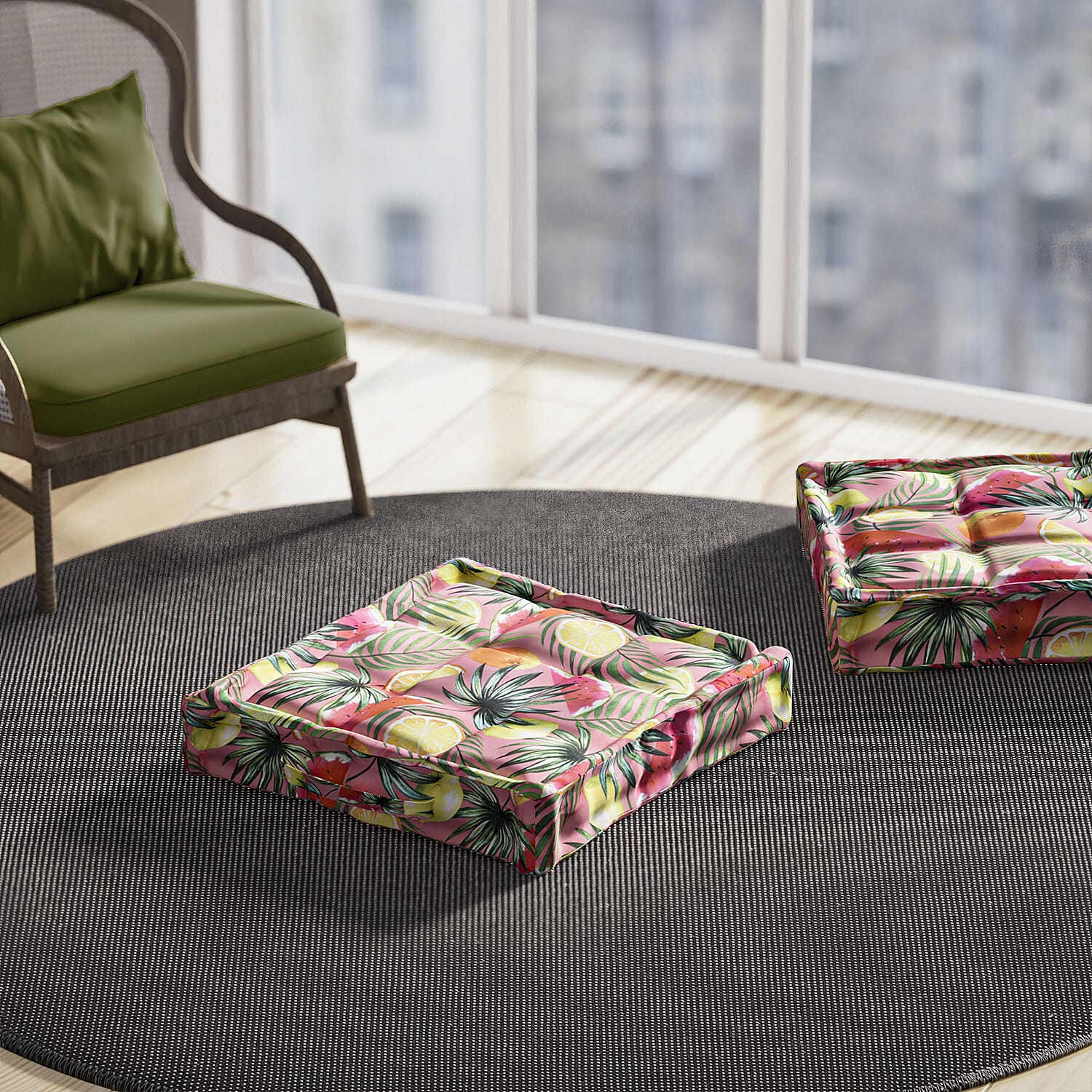 Set of 2 - Portable Outdoor Booster Cushion with Handle- Pink and Multi