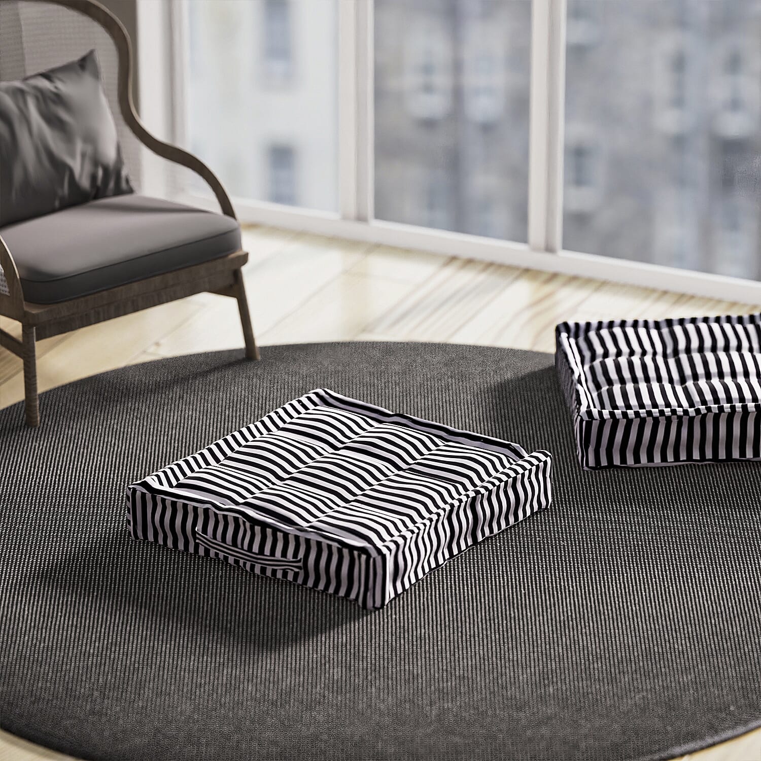 Set of 2 - Portable Outdoor Booster Cushion with Handle- Black and White