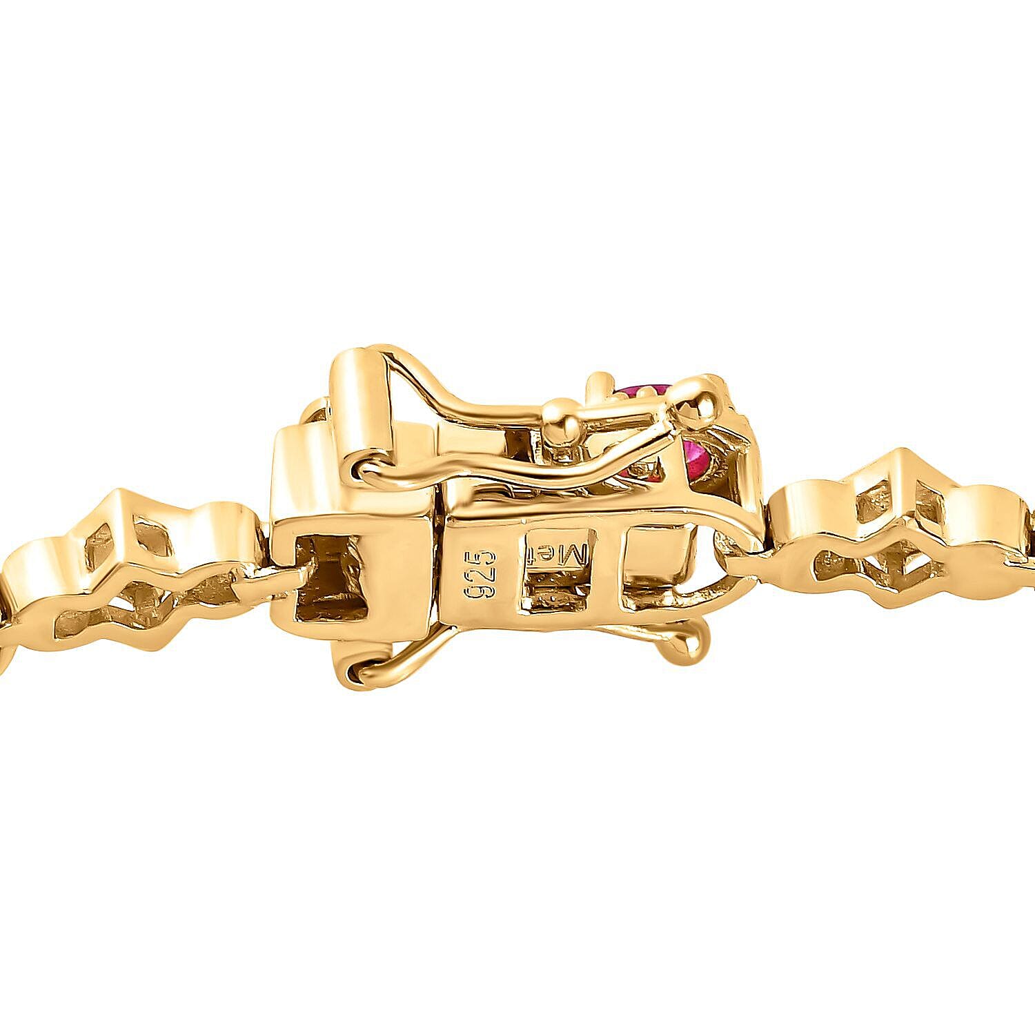 Ruby and Natural Cambodian Zircon Bracelet (Size - 7.5) in 18K Vermeil Yellow Gold Plated Sterling Silver 3.13 Ct, Silver Wt 9.10 Gms