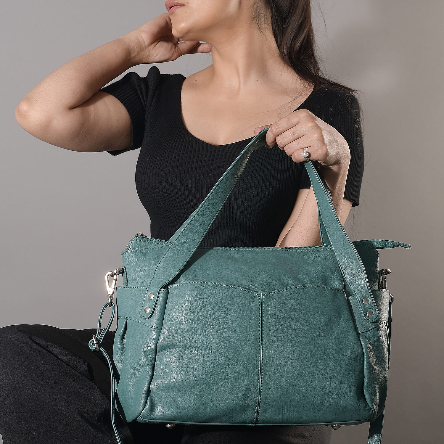 100% Genuine Leather RFID Bailey Bag - Teal