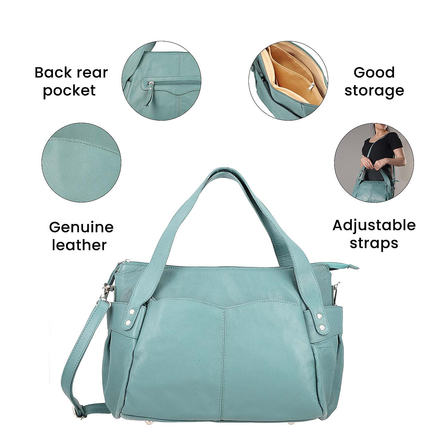 100% Genuine Leather RFID Bailey Bag - Teal