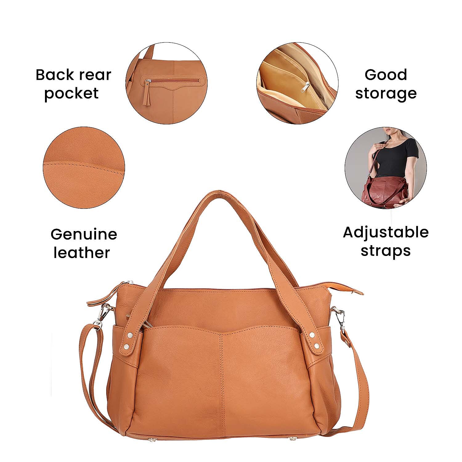 100% Genuine Leather RFID Bailey Bag - Tan