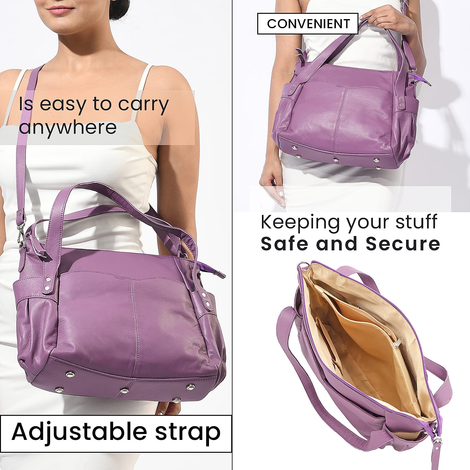 100% Genuine Leather RFID Protected Bailey Bag - Purple