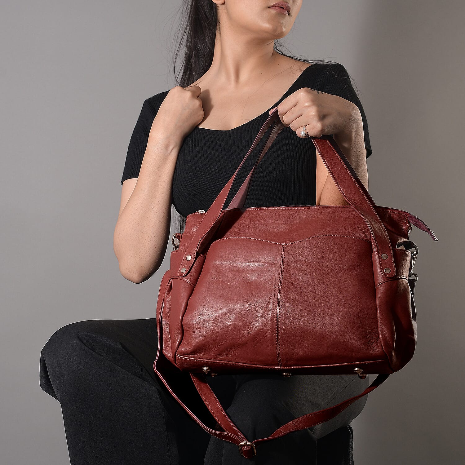 100% Genuine Leather RFID Protected Bailey Bag - Burgundy