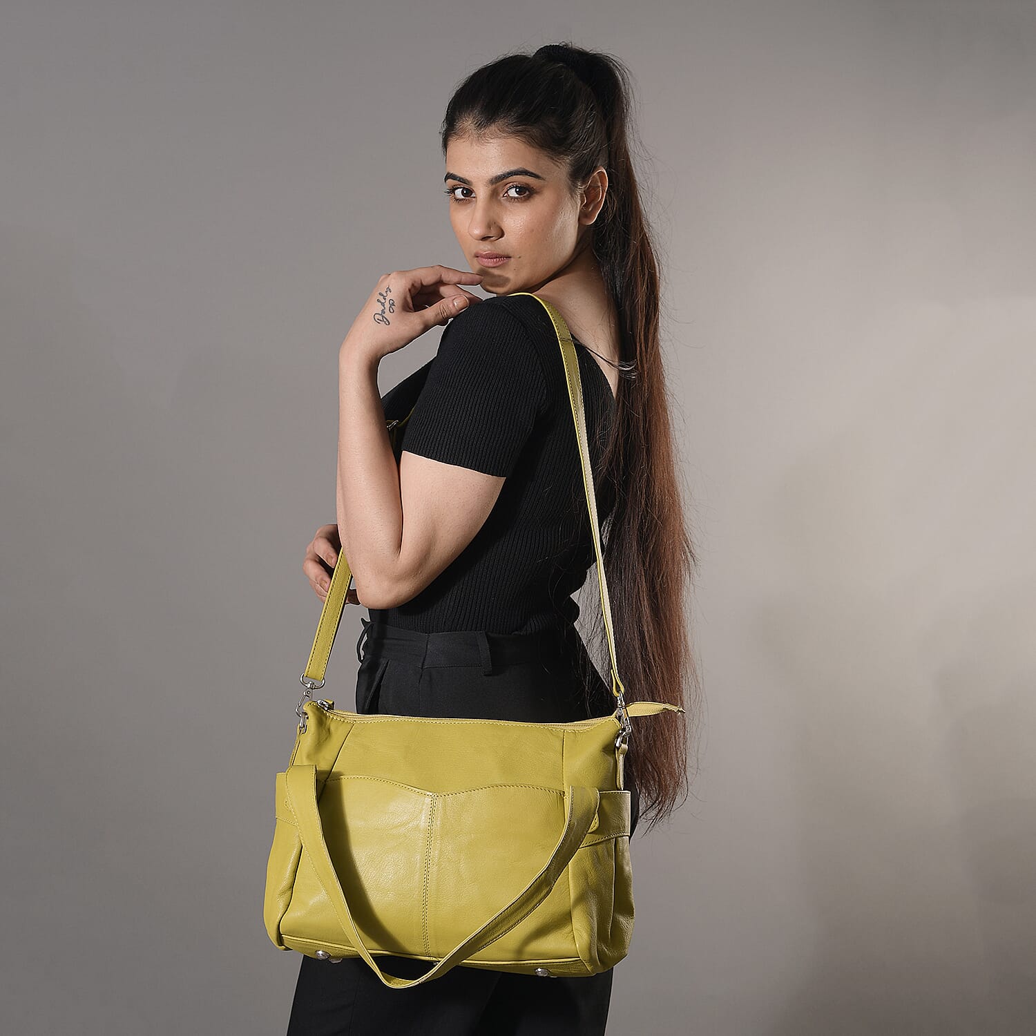 100% Genuine Leather RFID Protected Bailey Bag - Mustard