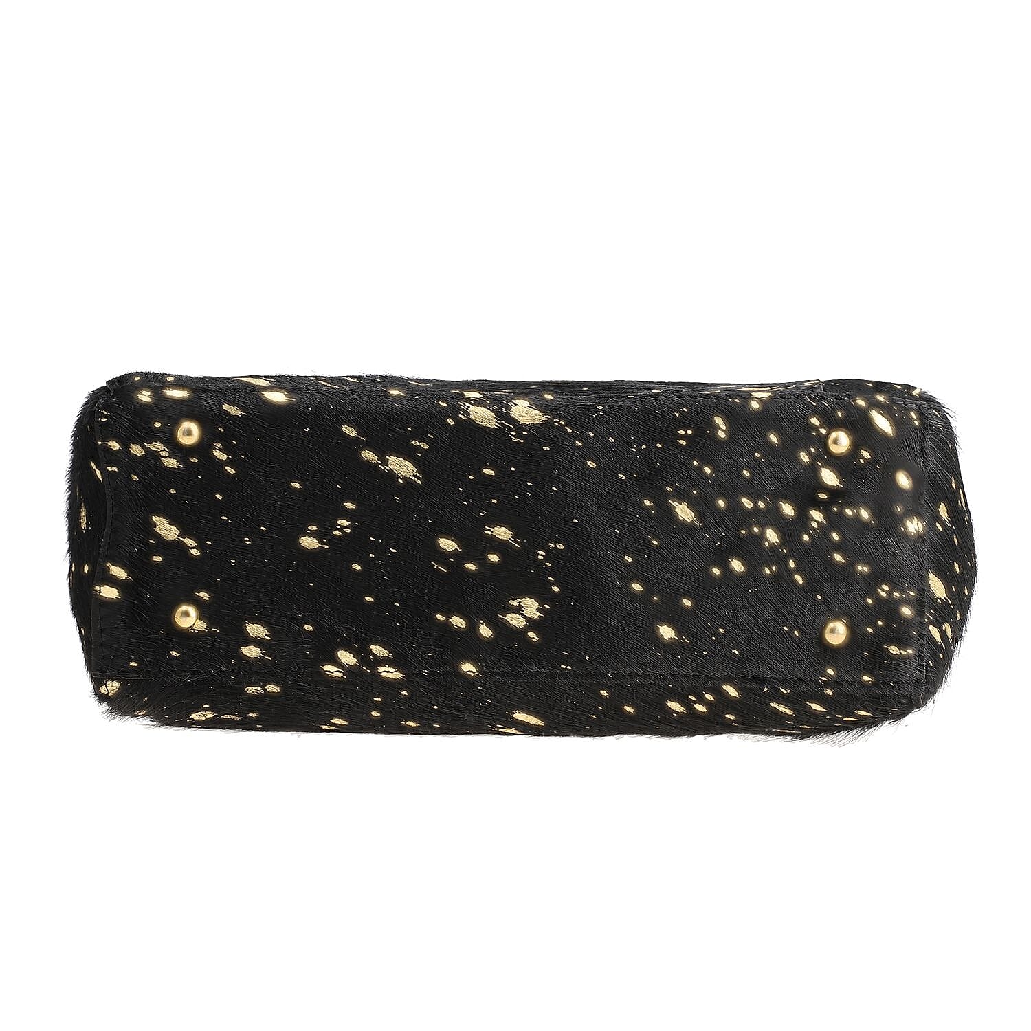 100% Genuine Leather Cowhide with Golden Foil Printing Crossbody Bag - Golden - Black
